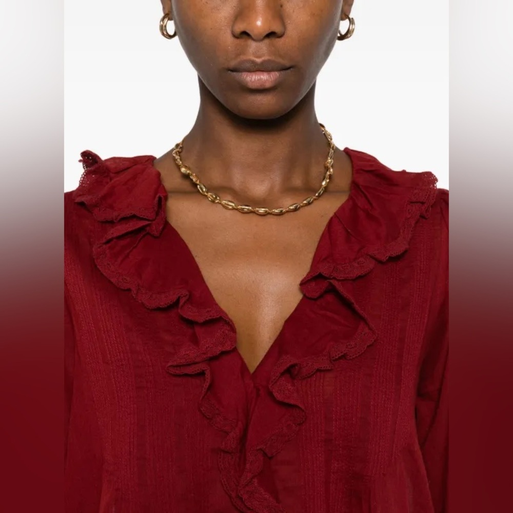 DÔEN Hardy Ruffled Blouse in Burgundy L - Picture 5 of 11